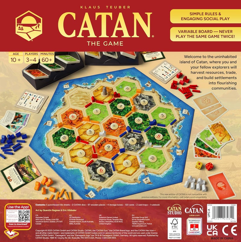 Catan لعبة لوحية (الطبعة السادسة) تجارة، بناء واستقرار في لعبة الاستراتيجية الكلاسيكية للعائلة، الأطفال والبالغين، أعمار 10 سنوات فما فوق، 3-4 لاعبين، 60-90 دقيقة وقت اللعب - Image 2